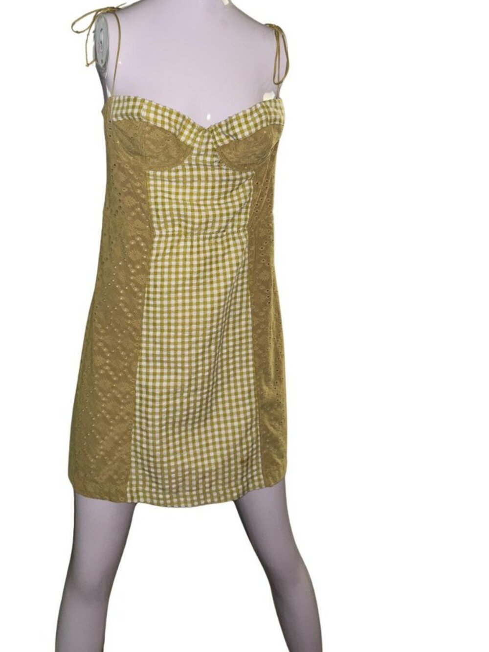 Urban Outfitters Green Gingham Felicity Eyelet Bustier Mini Dress